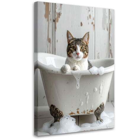 Impresión de Imagen, Gato sentado en una bañera con espuma beige, 40x60 (1/5)