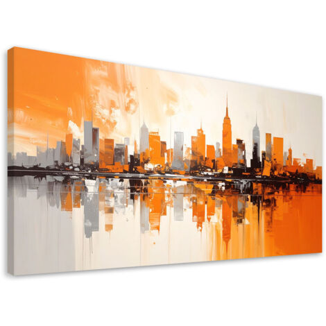 Cuadro sobre Lienzo, Edificios urbanos naranjas Pintura imitación, 80x40 (1/5)