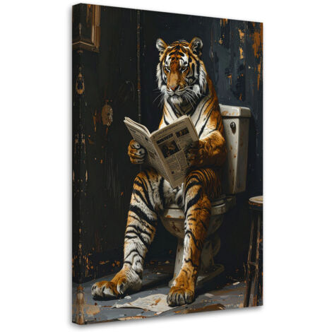 Cuadro sobre Lienzo, Tigre leyendo el periódico negro y dorado, 20x30 (1/5)