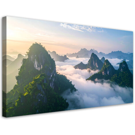 Impresión de Imagen, Paisaje montañas escarpadas en la niebla, 80x40 (1/5)