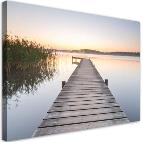 Cuadro sobre Lienzo, Muelle del lago paisaje puesta de sol, 30x20 (1/5)