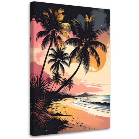 Cuadro en Lienzo, Playa tropical con palmeras en tonos pastel, 20x30 (1/5)