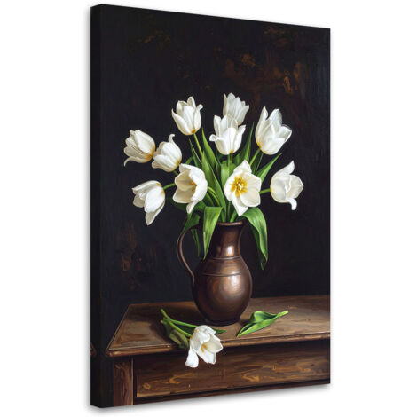 Cuadro en Lienzo, Naturaleza muerta con tulipanes blancos, 20x30 (1/5)