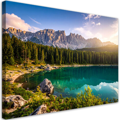 Cuadro en Lienzo, Paisaje lago montañas bosque naturaleza, 90x60 (1/5)