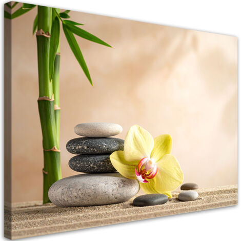 Impresión de Imagen, Flor amarilla piedras bambú zen spa, 90x60 (1/5)