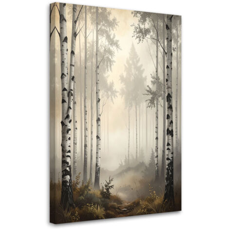 Cuadro sobre Lienzo, Bosque de abedules paisaje con niebla naturaleza, 20x30 (1/5)