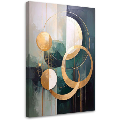 Cuadro en Lienzo, Abstracción turquesa y dorada de círculos y formas, 20x30 (1/5)