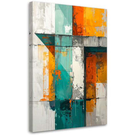 Cuadro en Lienzo, Abstracción en turquesa y naranja, 20x30 (1/5)