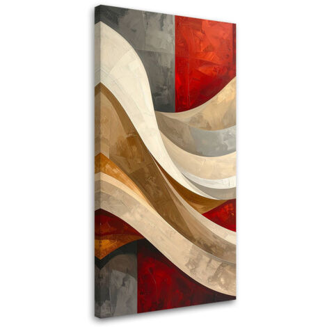 Cuadro en Lienzo, Abstracción líneas texturas beige rojo, 40x80 (1/5)