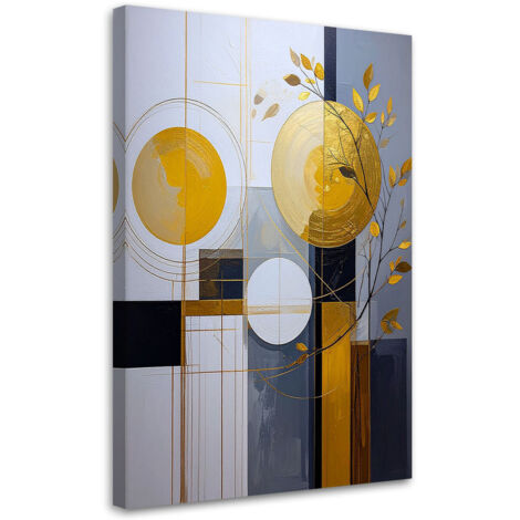 Cuadro en Lienzo, Abstracción geométrica amarilla de círculos y plantas, 30x45 (1/5)