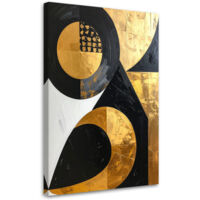 Cuadro sobre Lienzo, Abstracción formas negro dorado, 70x100