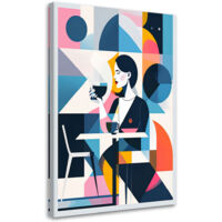 Cuadro en Lienzo, Mujer con café al estilo Bauhaus, 40x60