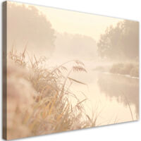 Impresión de Imagen, Bosque fluvial en la niebla estilo boho beige, 90x60