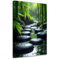 Cuadro en Lienzo, Piedras negras agua bambú spa zen, 80x120