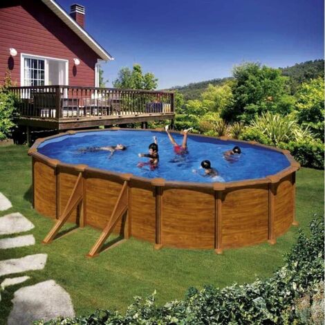 Piscine acier Mauritius - Imitation bois - Ovale - 5 m x 3 m x 1,32 m