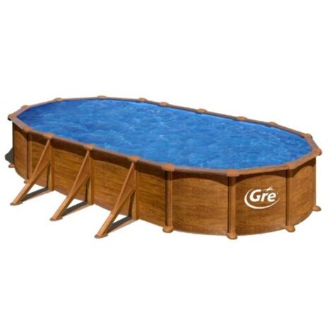 Piscine acier Mauritius - Imitation bois - Ovale - 7,30 m x 3,75 m x 1,32 m