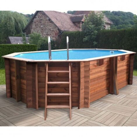 GRE – Piscina ovalada de madera 7900862 – 4.36 x 3.36 x 1.17 mts – Volumen 10 m³ – Estructura de pino silvestre francés – Fácil instalación (1/5)