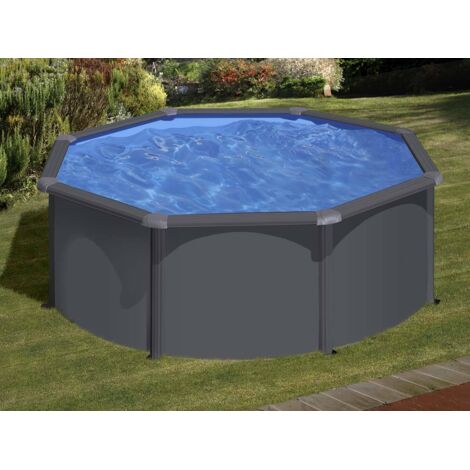 GRE – Piscine hors sol circulaire anthracite 120cm de hauteur 300x120 – Paroi en tôle d'acier galvanisé – Filtration 4 m3/h avec vanne 5 voies (1/5)