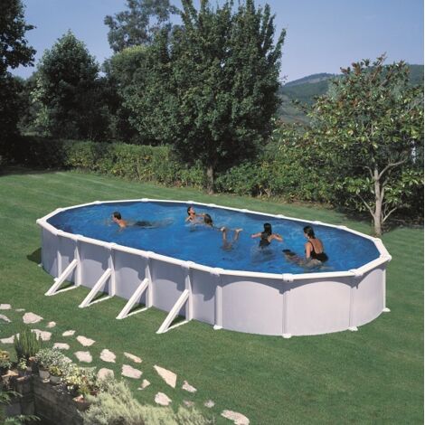 GRE – Piscine tubulaire hors-sol ovale 610x375x132 – Paroi en tôle d'acier galvanisé – Échelle de sécurité incluse – Filtre à sable 5 voies