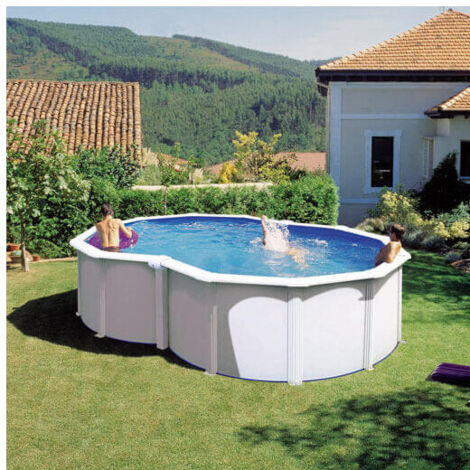 GRE – Piscine hors sol acier en huit 520 x 350 x H 122 cm – Volume 13696L – Filtration filtre à sable 4 m³/h – Structure robuste en acier galvanisé