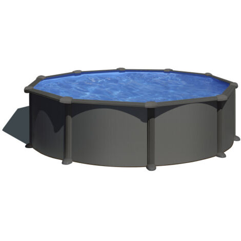 GRE – Piscine hors sol acier ronde Antracita Ø370 x H132 cm – Volume 10,10 m³ – Échelle de sécurité amovible incluse – Installation rapide