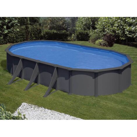 Piscine acier gris anthracite Juni ovale 7,44 x 3,99 x 1,32 m - Gré