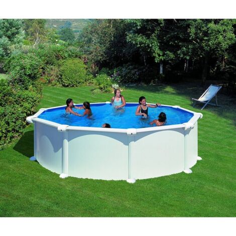 GRE – Piscine hors sol circulaire 460x132 – Paroi en tôle d'acier galvanisé – Échelle de sécurité incluse – Filtration à sable 6 m3/h