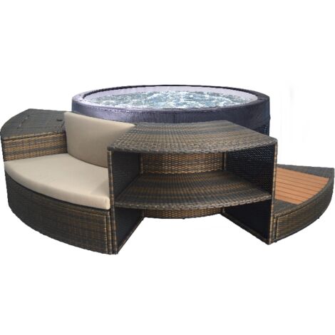 Netspa – Spa gonflable portable Vita – 4 personnes – Profondeur 73 cm – Chauffage et filtration automatiques – Mobilier en rotin inclus (1/10)