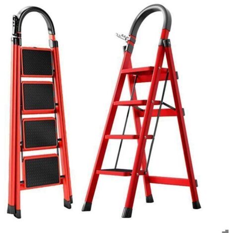 Seven Comfort Escabeau - 4 marches - Acier - 61×45×118cm(L-L-H)-Charge maximale 150 kg - équipée d'un clip
