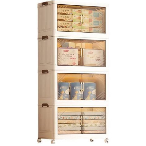 Boîte de rangement - SEVENCOMFORT - 4 niveaux - Pliable - Porte transparente magnétique - Roues freinées (1/5)