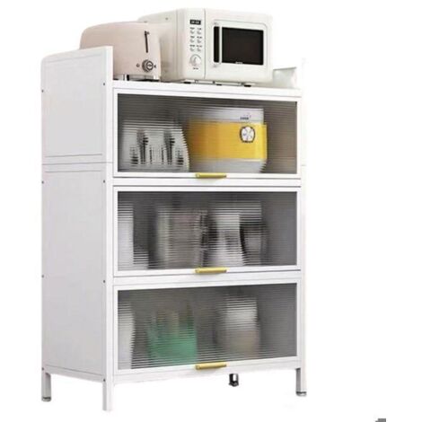 Armoire de cuisine - SEVENCOMFORT - Buffet de cuisine - 4 étagères - Métal - Blanc
