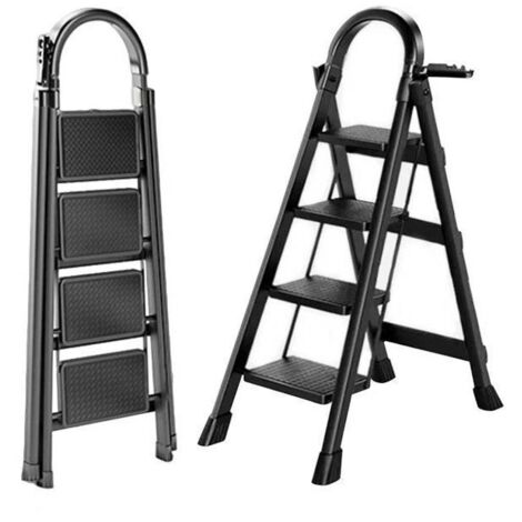 Seven Comfort Escabeau - 4 marches - Acier - Pliant - 61×45×118cm(L-L-H)-Charge maximale 150 kg - Noir