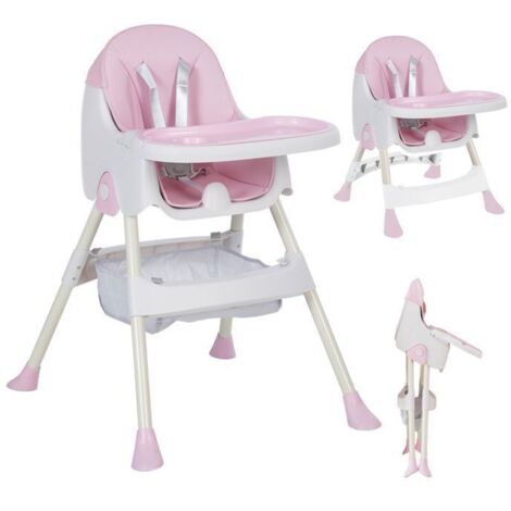 K IKIDO Chaise haute bébé, Chaise Haute Évolutive,De 6 mois à 3 ans,chaise 2 en 1 avec harnais 5 points, rose (1/5)