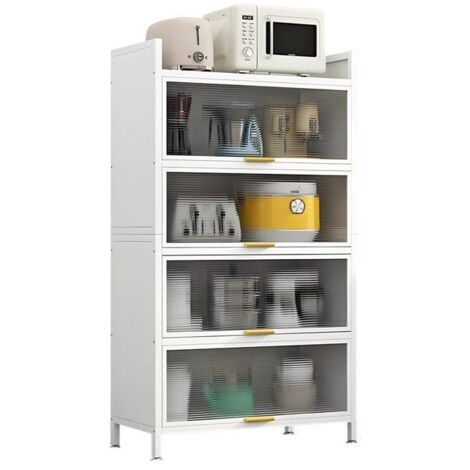 Armoire de cuisine 5 étagères en métal blanc – Hauteur 144 cm – Capacité de charge 25 kg par compartiment – Design industriel