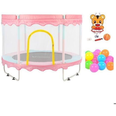FOXSPORT Trampoline pour enfants,150×150×110cm,Équipé d'un panier et de balles en plastique,Coussin rebondissant –charge 100 kg-Rose