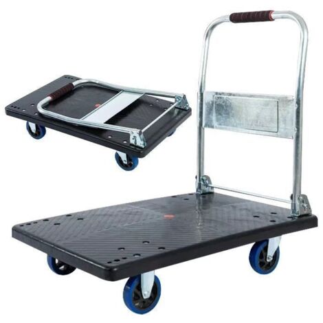 CHARIOT - FOXSPORT - Chariot de Transport à Plateau Pliable - 90×60×69cm - Charge 250 kg - Surface antidérapante - Noir