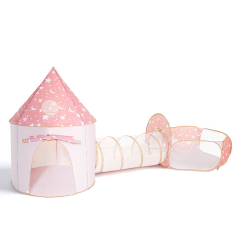 Tente de jeu 3-en-1 pour enfants avec tunnel et piscine à balles, château gonflable à usage intérieur et extérieur, aire de jeu pliable avec panier de basket