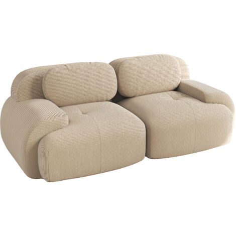 Fauteuil Deux Places en Velours Coton, Canapé Sans Cadre Modulable avec Accoudoirs Courbés, Rembourrage Haute Densité pour Salon Chambre Home Cinéma, Beige (1/5)