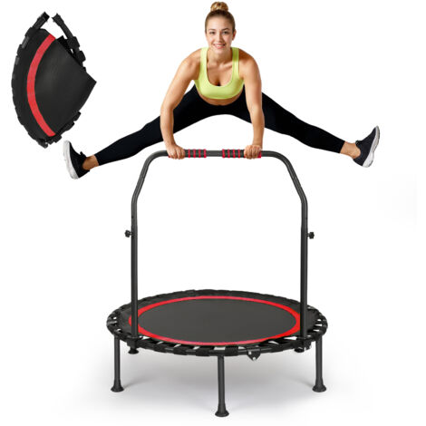 Trampoline de fitness pliable et portable, 40 pouces, conception silencieuse, charge maximale de 200 kg, poignées réglables, 5 vitesses, adapté aux adultes