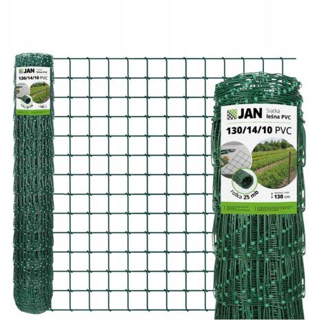 Forstzaun – 130/14/10 L – Höhe: 130 cm – 25 m Rolle – Grün – Verzinkt und PVC-beschichtet – Geknoteter Drahtgeflecht für Wild 10 x 10 cm – 80 g/m² (1/5)