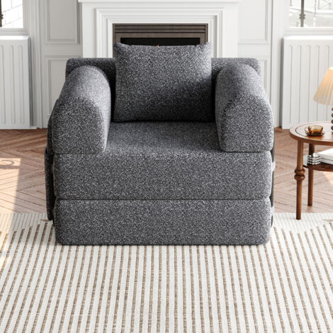 1-Sitzer-Sofa aus Chenille grau, Armlehne mit Stauraum, stabiles Stahlgestell (1/5)