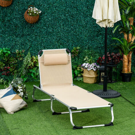 Gartenliege Aluminium Beige, klappbar, 4-fach verstellbar, mit abnehmbarem Kissen, 165x60x76 cm (1/5)