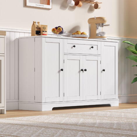 Anrichte MDF Weiß 138 cm mit Schublade, Doppeltürfach, Seitenschränken und verstellbaren Einlegeböden (1/5)