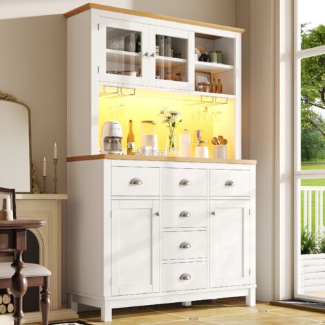Buffetschrank MDF Weiß 104x40x180 cm mit LED-Lichtleiste, Schubladen, Türinnenregalen und Anti-Kipp-Sicherung