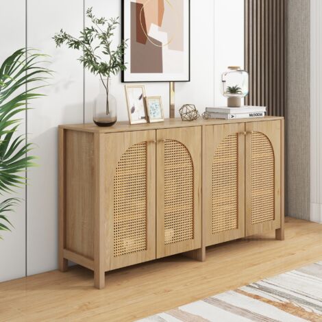Sideboard MDF Natur mit 4 Kunst-Rattantüren, Metallgriffen, 4 Fächern und verstellbaren Einlegeböden (1/5)