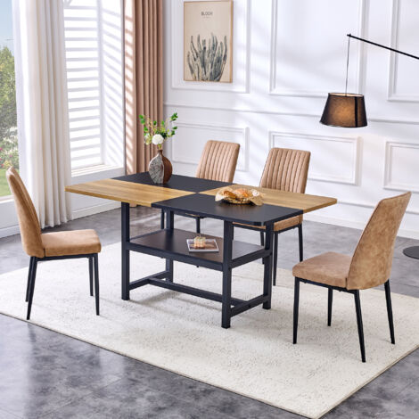 Esszimmergarnitur aus MDF und Metall in Braun/Schwarz, 160 cm Tisch mit Ablagefach und 4 Stühlen aus Tech-Stoff (1/5)
