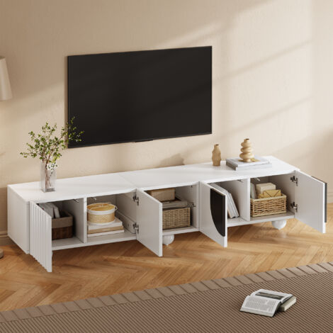 TV-Schrank MDF/Spanplatte Weiß 180 x 40 x 41,5 cm mit Push-to-Open, offenem Mittelfach und Seitenschränken (1/5)