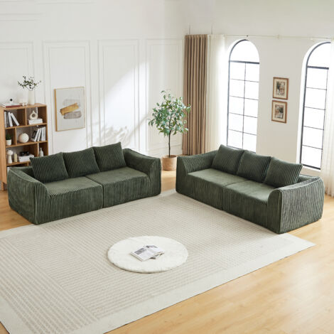 Sofa aus Cord und Schaumstoff in Grün, modular, mit geschwungenen Armlehnen und Rückenlehne, keine Montage (1/5)
