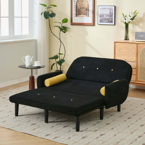 Sofa aus Cord in Schwarz, mit Metallrahmen, verstellbarer Rückenlehne, multifunktional als Sessel und Liege, zerlegbar (1/5)