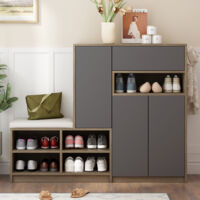 Schuhschrank Grau 140x35x110 cm Mit Sitzbank Und Verstellbaren Einlegeböden, Multifunktional